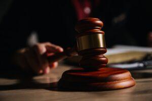 A legal scene displays a gavel